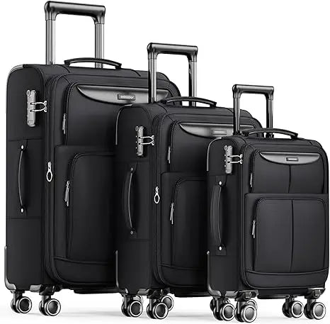 Set 3 Piece Expandable Lightweight Spinner Suitcase with Corner Guards