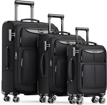 Set 3 Piece Expandable Lightweight Spinner Suitcase with Corner Guards