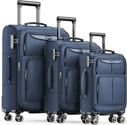 Set 3 Piece Expandable Lightweight Spinner Suitcase with Corner Guards