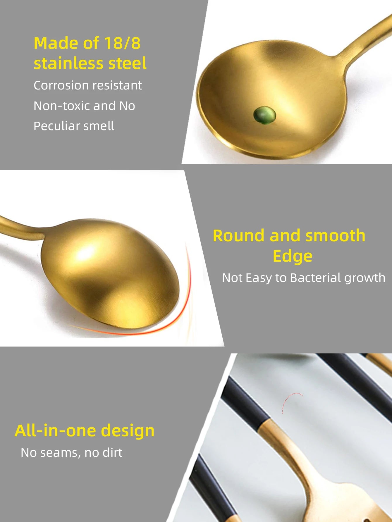 24Pcs Stainless Steel Dinnerware Set Black Gold