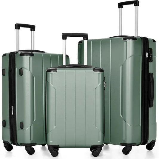 Set 3 Piece Expandable Lightweight Spinner Suitcase with Corner Guards