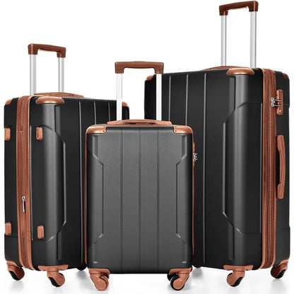 Set 3 Piece Expandable Lightweight Spinner Suitcase with Corner Guards