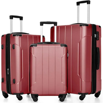 Set 3 Piece Expandable Lightweight Spinner Suitcase with Corner Guards