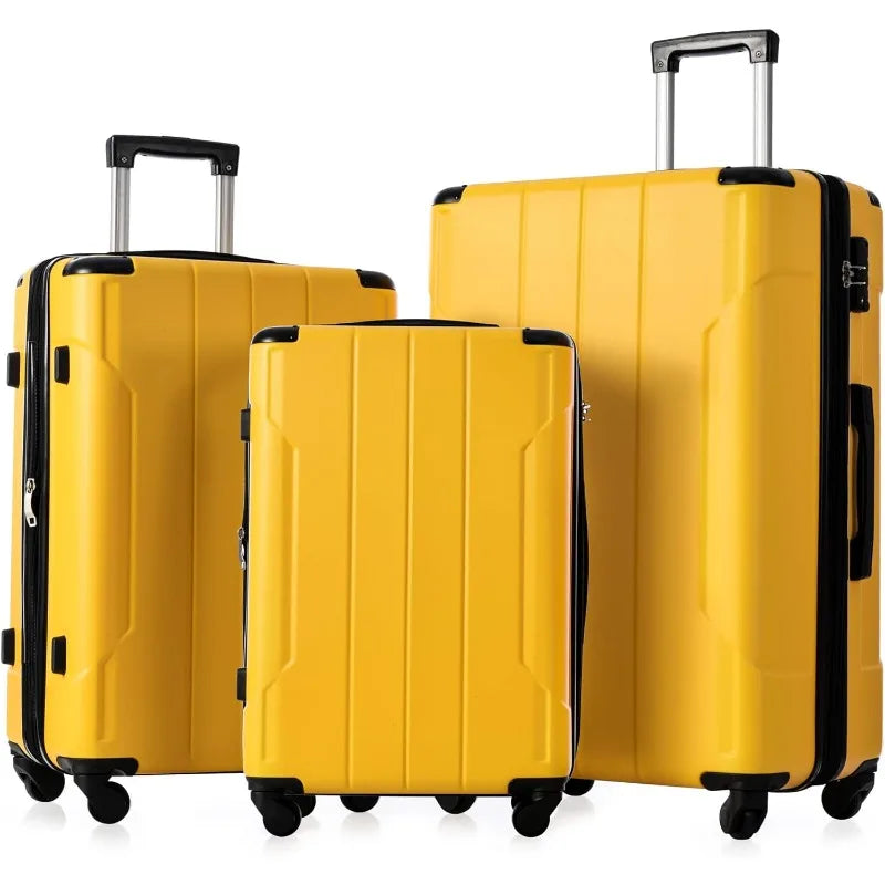 Set 3 Piece Expandable Lightweight Spinner Suitcase with Corner Guards