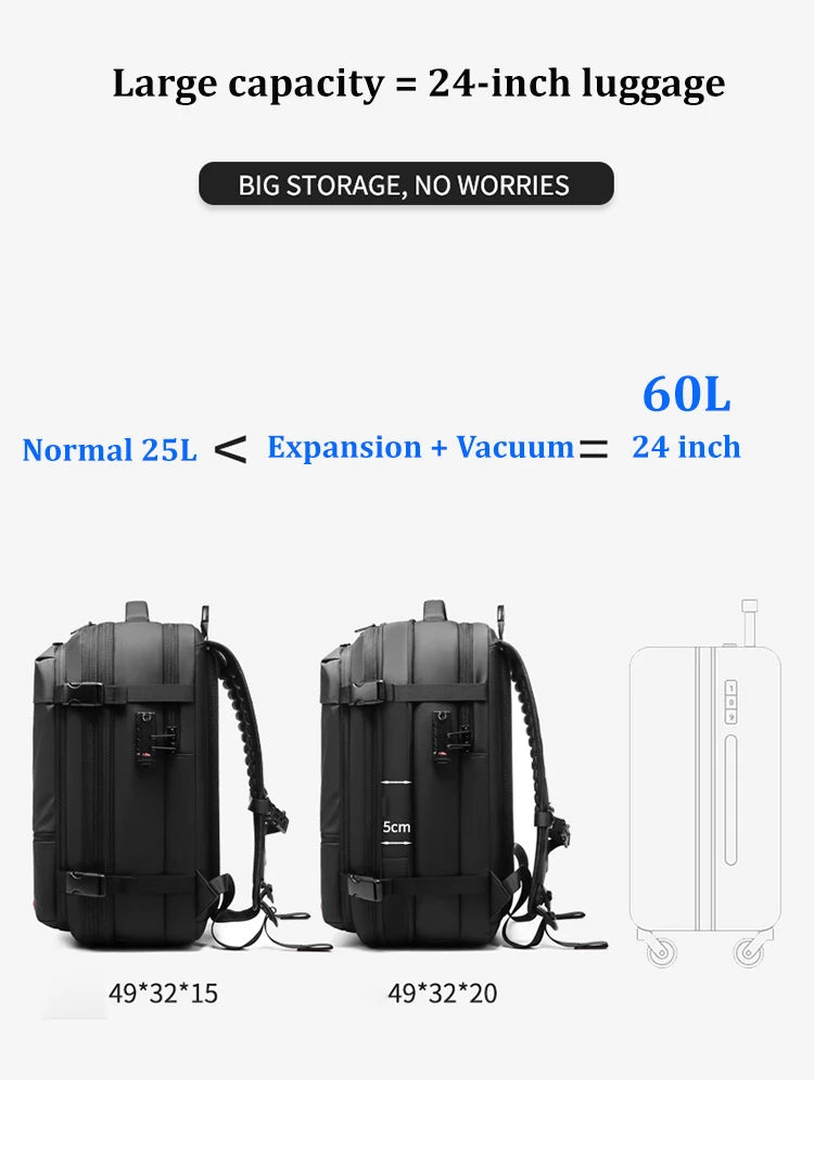 Business Backpack For Travel - 17 inch Laptop with vacuum compression