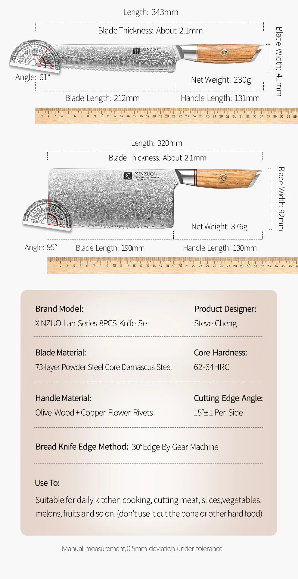 Kitchen Knife Set 73 Layers Custom Damascus